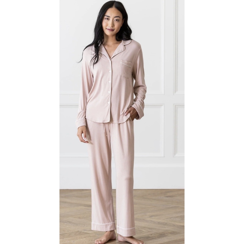 NWT $168 Cozy Earth Tall XXL Long Sleeve Stretch Knit Bamboo Pajama Set Blush